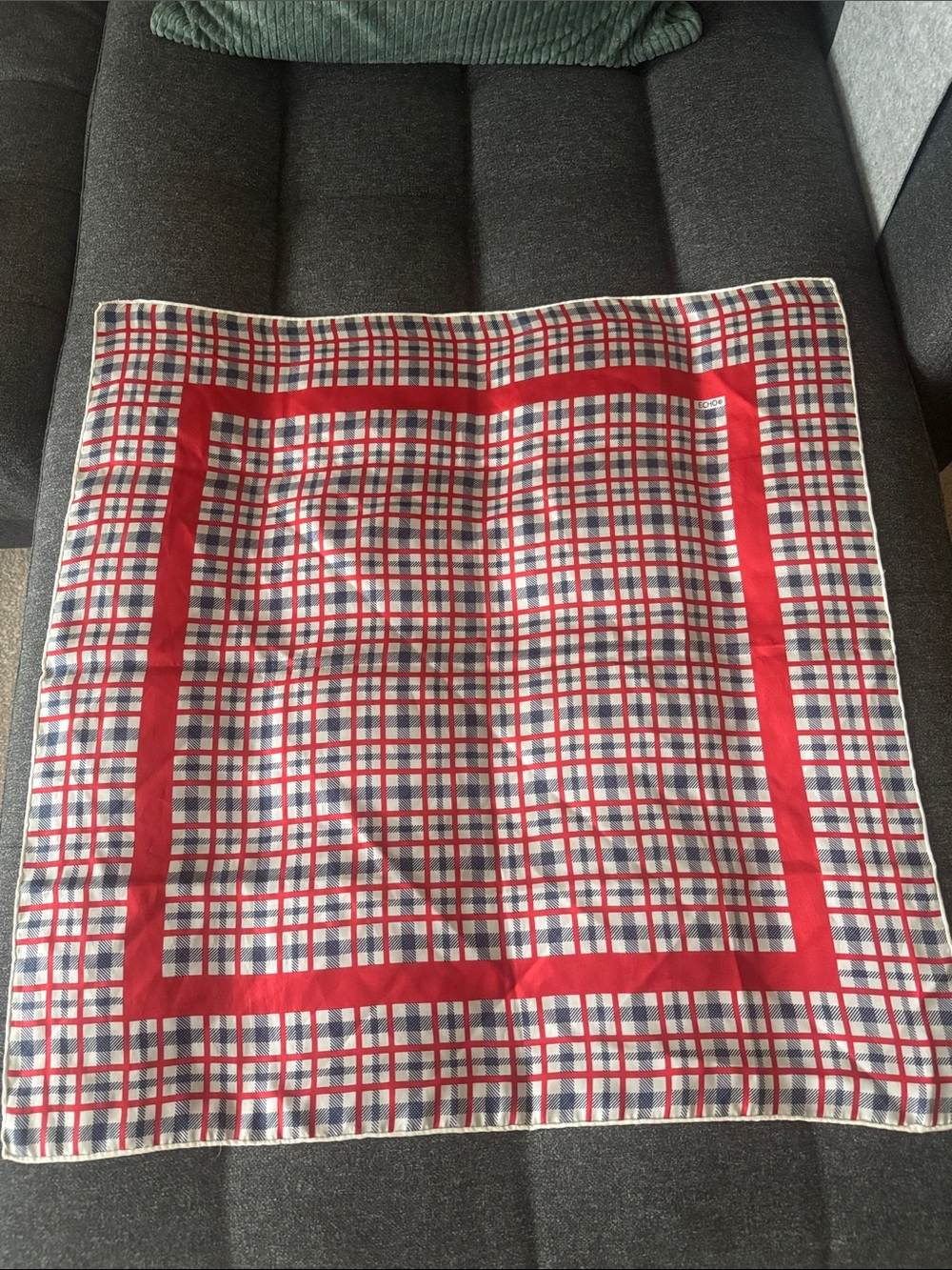 Echo Red, Blue & White Plaid Silk Border Scarf
